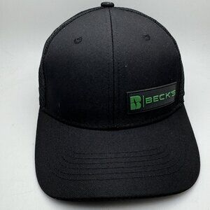 Beck's Black Trucker Hat Men's Adjustable Snapback Mesh Cap Green Logo Farm Seed